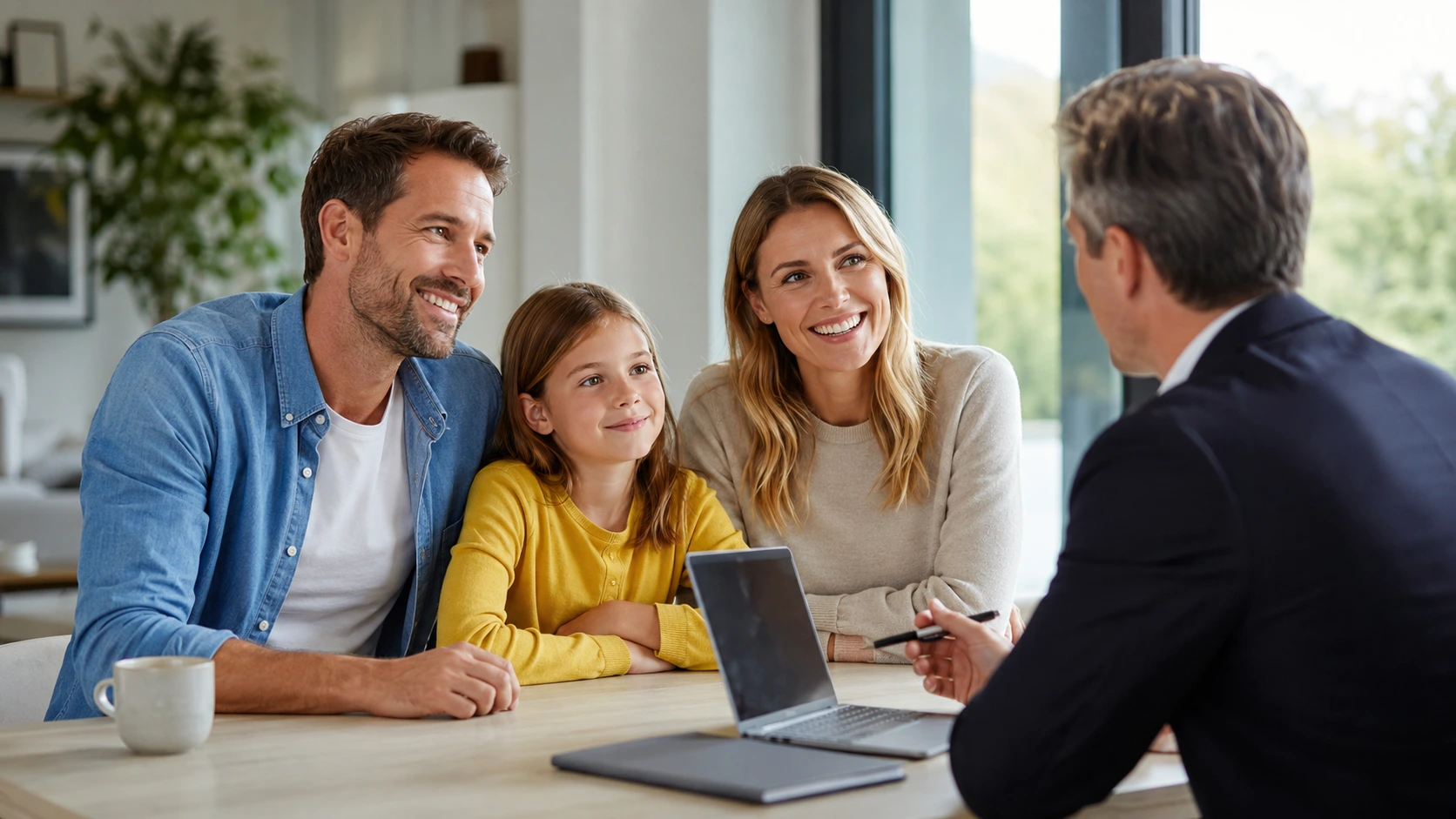 Parents and their daughter meeting with a professional advisor to learn how to choose life insurance for their family.